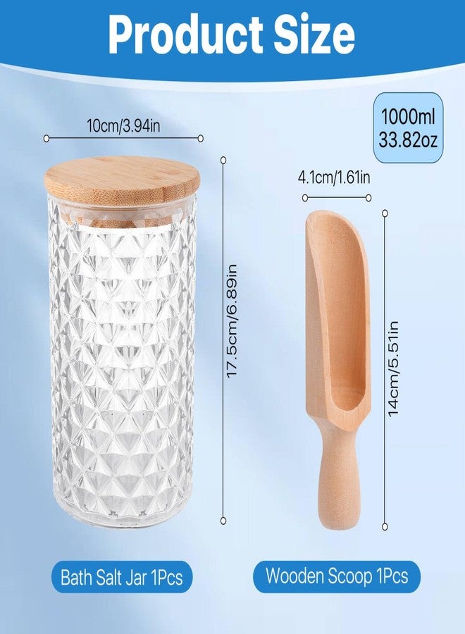 Worldity 1000ML/33OZ Acrylic Bath Salt Container, Anti-shatter Bath Salt Jars with Airtight Lids & Wooden Scoop, Acrylic Jars with Lids for Coffee, Sugar, Cookie, Bath Tub Accessories for Women - Image 2